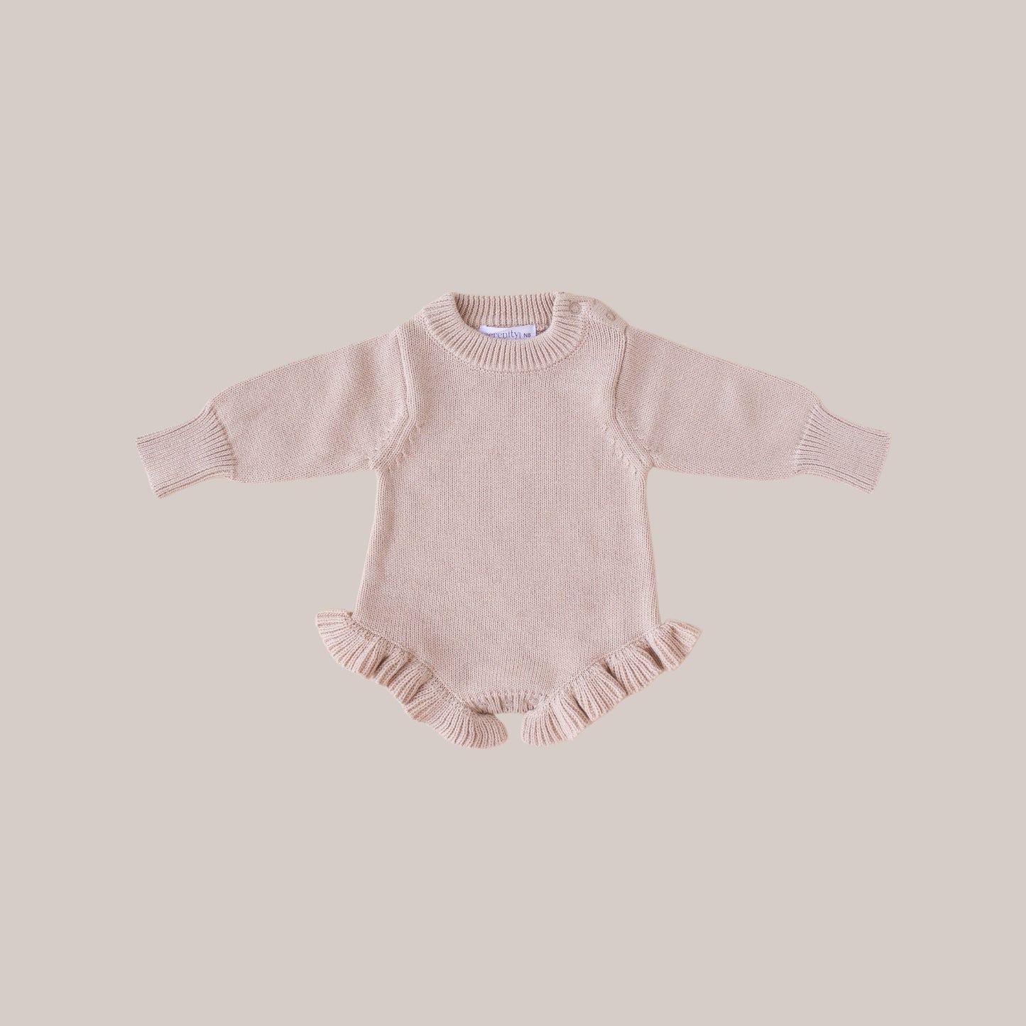 Knit Ruffle Romper Fawn