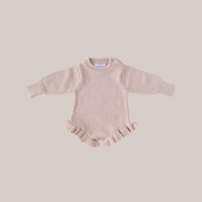 Knit Ruffle Romper Fawn
