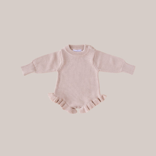 Knit Ruffle Romper Fawn