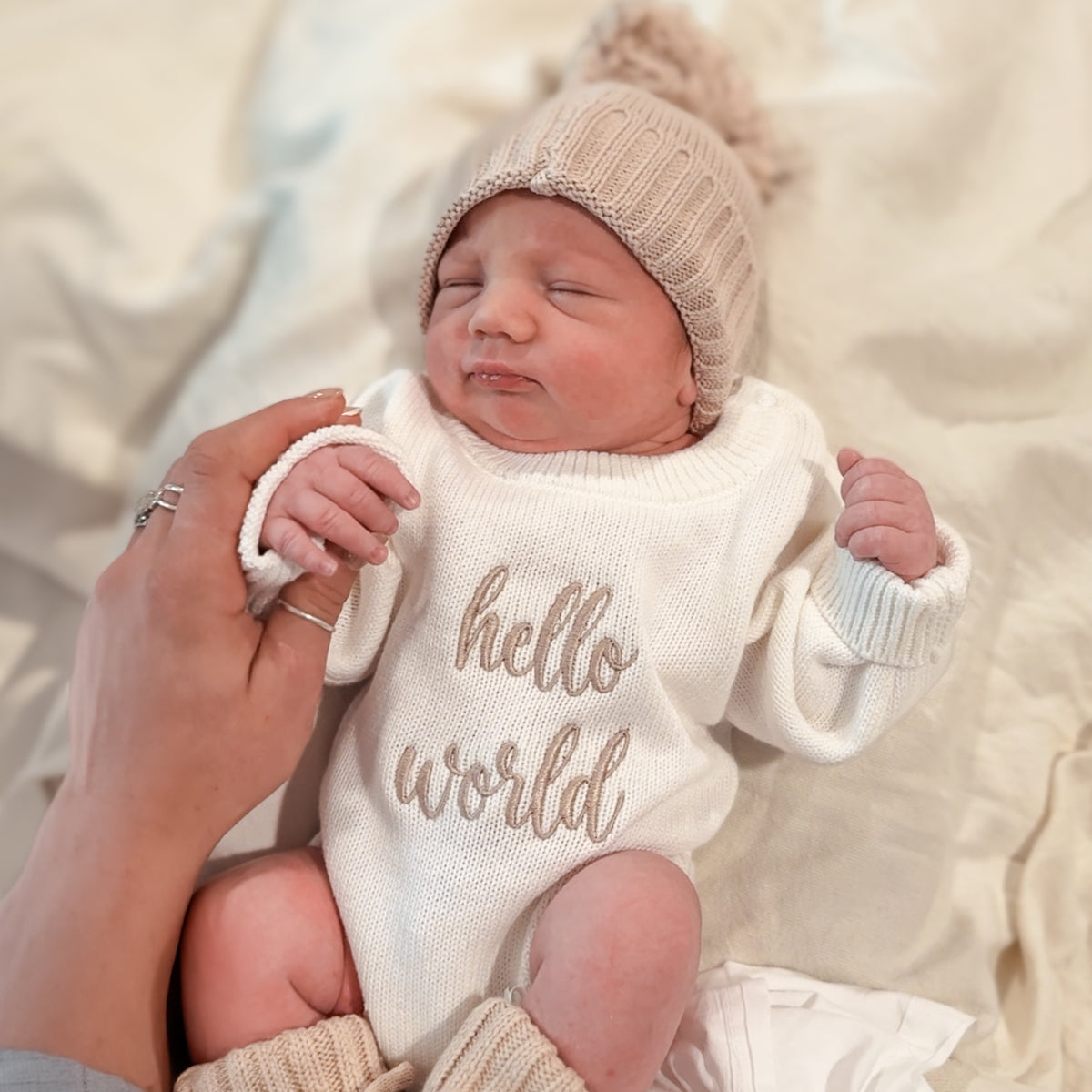 Hello World Embroidered Knit Romper - White
