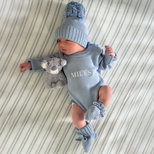 Classic Knit Romper Set - Slate