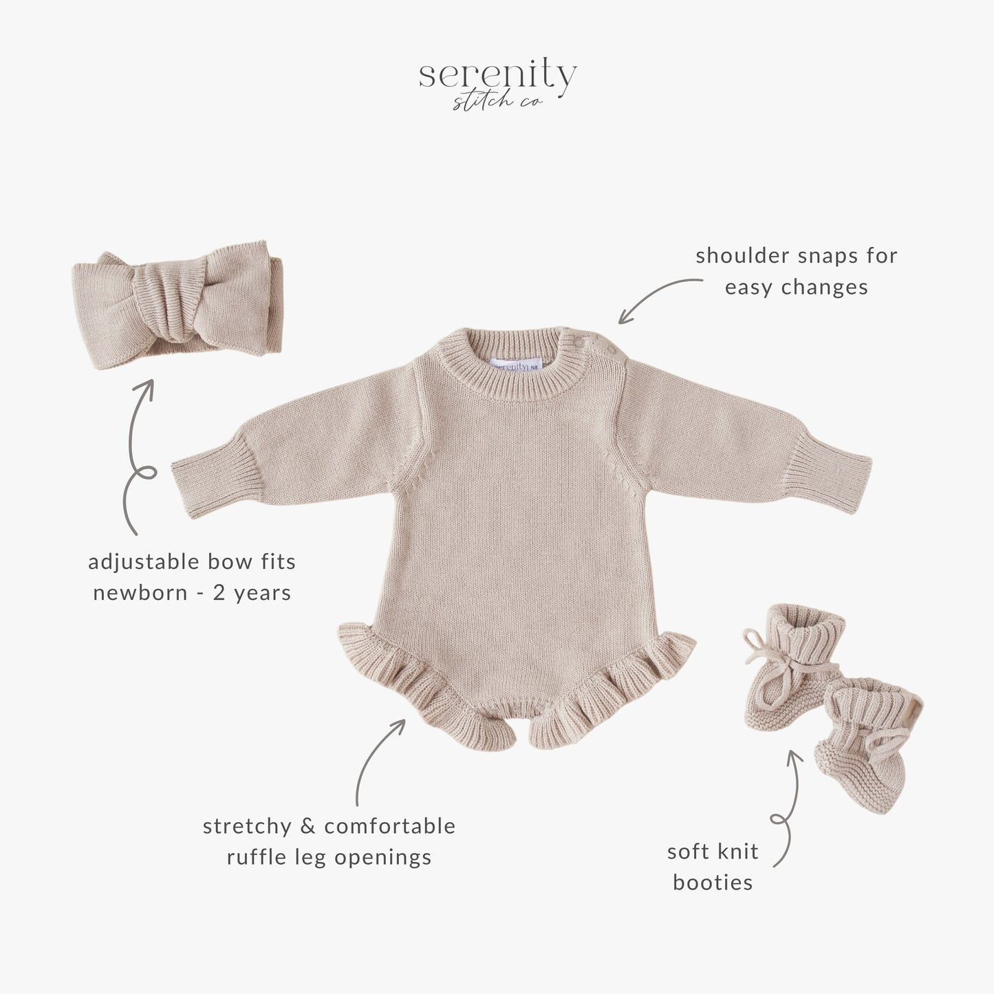 Ruffle Knit Romper Set - Fawn