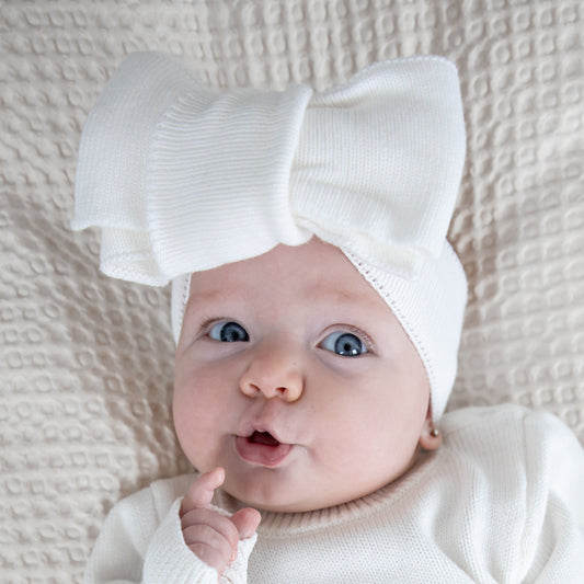 Knit Bow Headband - White