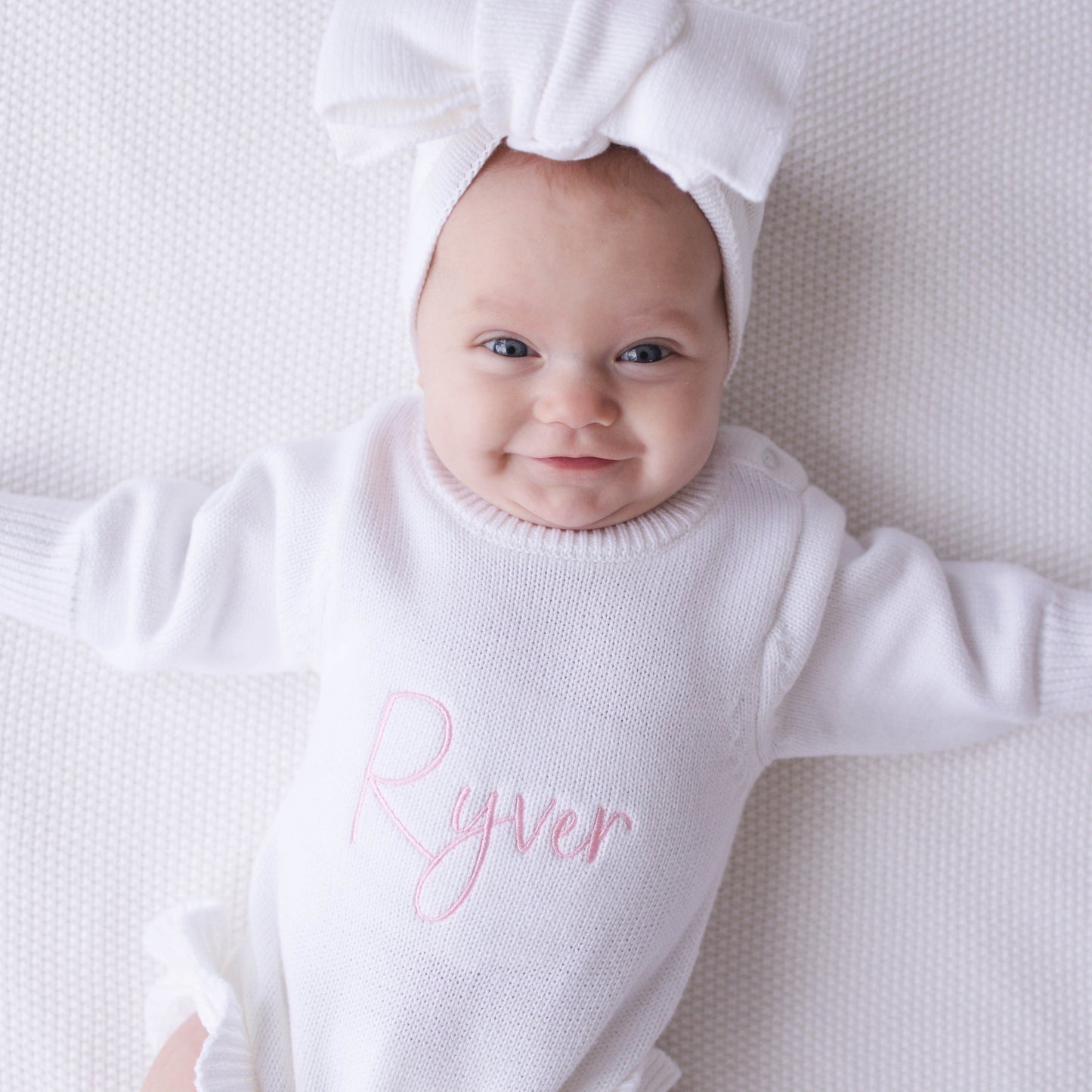 Personalized Embroidered Baby Girl Rompers - White
