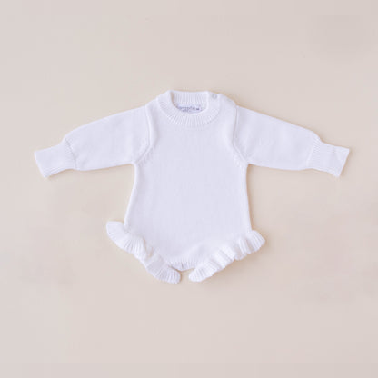 Knit Ruffle Romper White
