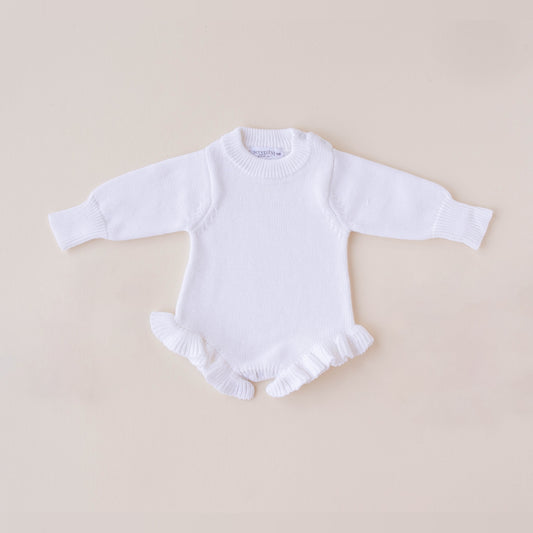Knit Ruffle Romper White