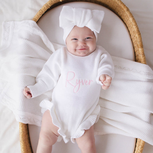 Personalized Embroidered Baby Girl Rompers - White