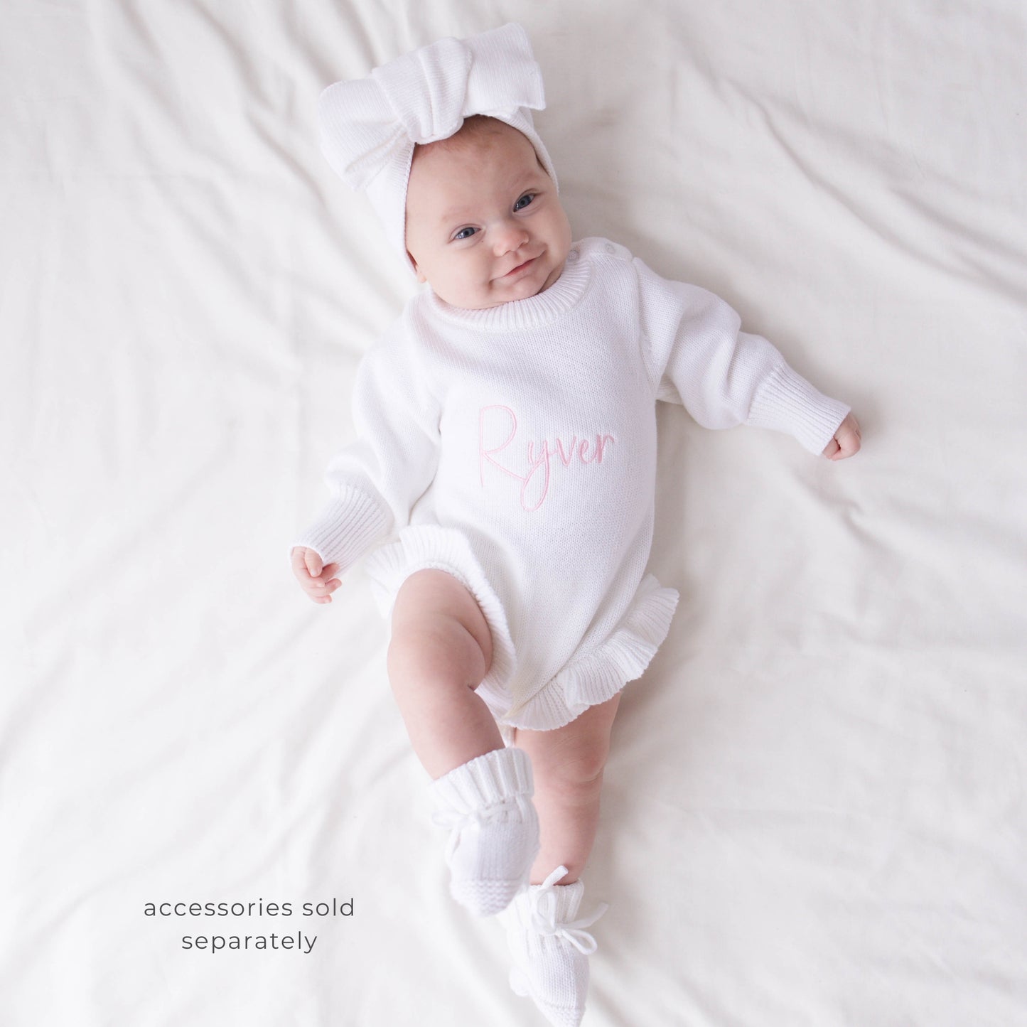 Personalized Embroidered Baby Girl Rompers - White